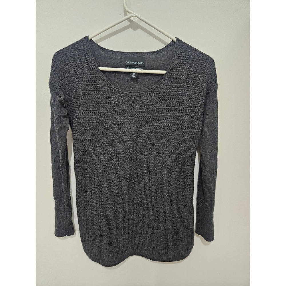 Cynthia Rowley Womens Extrafine Merino Wool Sweater Charcoal Grey Scoop Neck S
